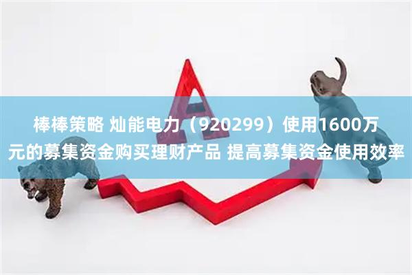 棒棒策略 灿能电力（920299）使用1600万元的募集资金购买理财产品 提高募集资金使用效率