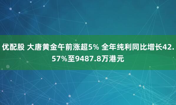 优配股 大唐黄金午前涨超5% 全年纯利同比增长42.57%至9487.8万港元