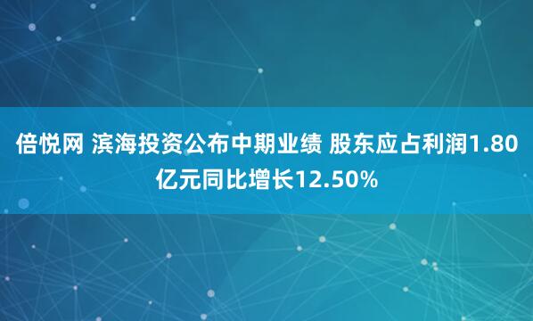 倍悦网 滨海投资公布中期业绩 股东应占利润1.80亿元同比增长12.50%